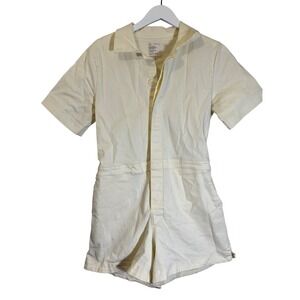 For‎ Days Denim Short Sleeve Jumpsuit Cream Collared Casual Size M